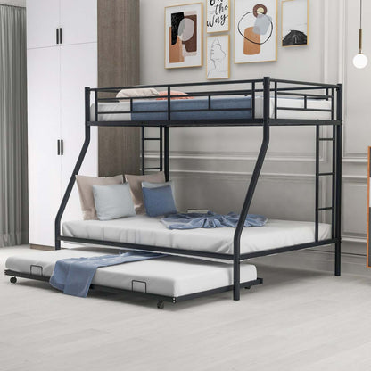 Lit superposé simple en métal peu encombrant Jeremy avec lit gigogne et échelles doubles - Noir | Jeremy – Lit Superpose En Metal, Simple Sur Double, Design Compact Avec Lit Gigogne Et Deux Echelles – Noir