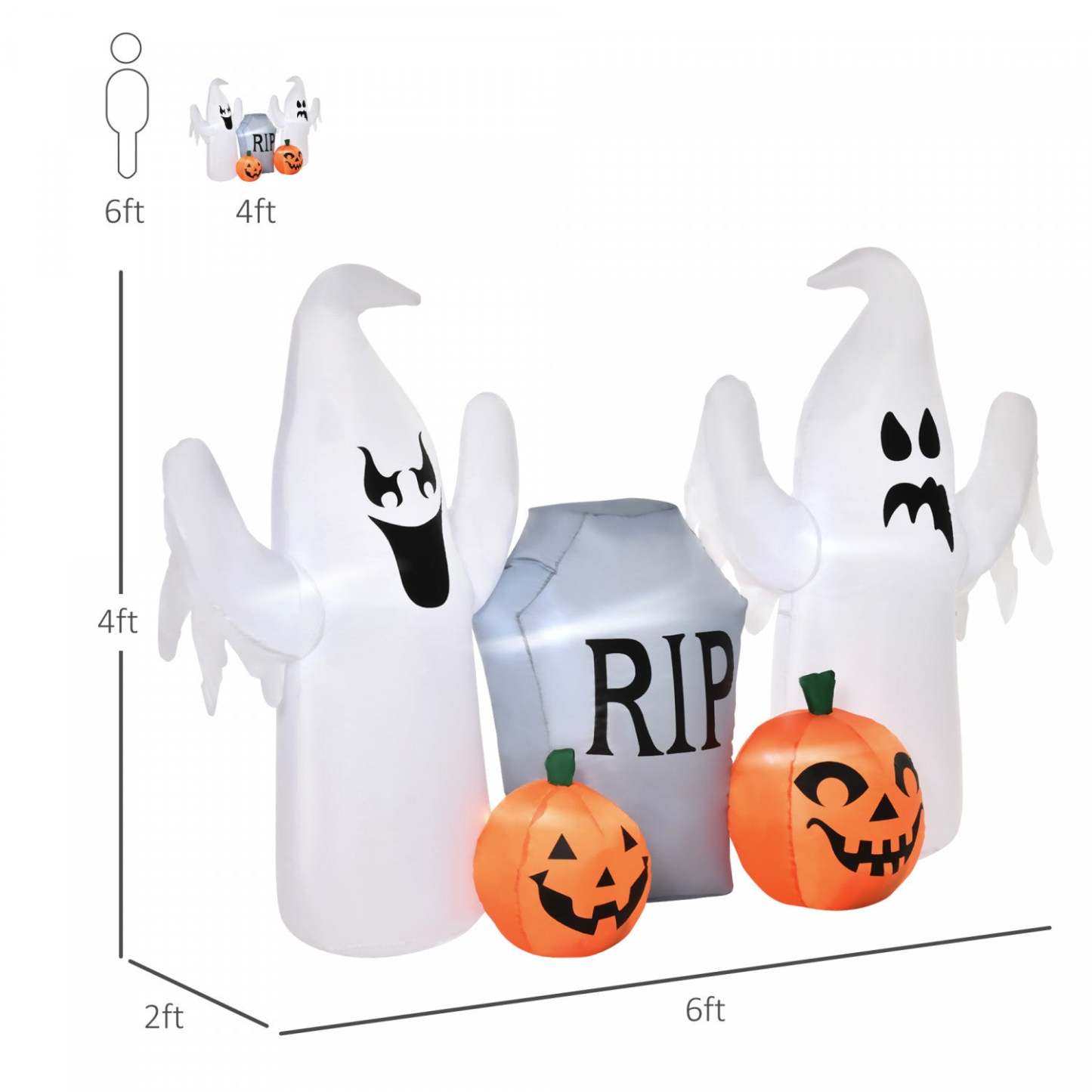 Homcom 4ft White Ghost Gonflable Halloween Décoration|Homcom Fantôme Gonflable Blanc de Halloween