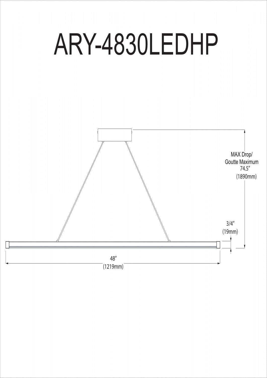 Dainolite Array LED Horizontal Pendant 30w 48 Matte Black Finish White Acrylique Diffuseur Lampe|Luminaire suspendu horizontal Array de Dainolite de 48 po en acrylique blanc qui diffuse la lumière, avec fini noir mat et ampoule à DEL de 30 W