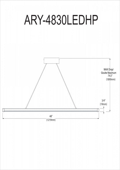 Dainolite Array LED Horizontal Pendant 30w 48 Finition Chrome Poli Lampe Diffuseur Acrylique Blanc|Luminaire suspendu horizontal Array de Dainolite de 48 po en acrylique blanc qui diffuse la lumière, avec finition chromé poli et ampoule à DEL de 30 W