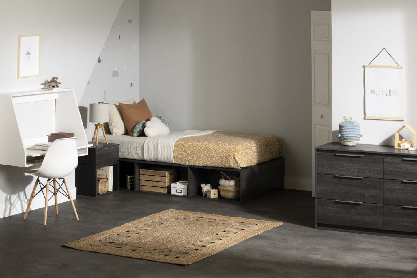 Hourra 1-Drawer Nightstand - Chêne gris|Table de nuit Hourra à 1 tiroir - chêne gris