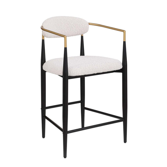 Ensemble De 2 Tabourets Hauteur Comptoir Tammy En Tissu Bouclé Avec Accents Dorés - Blanc