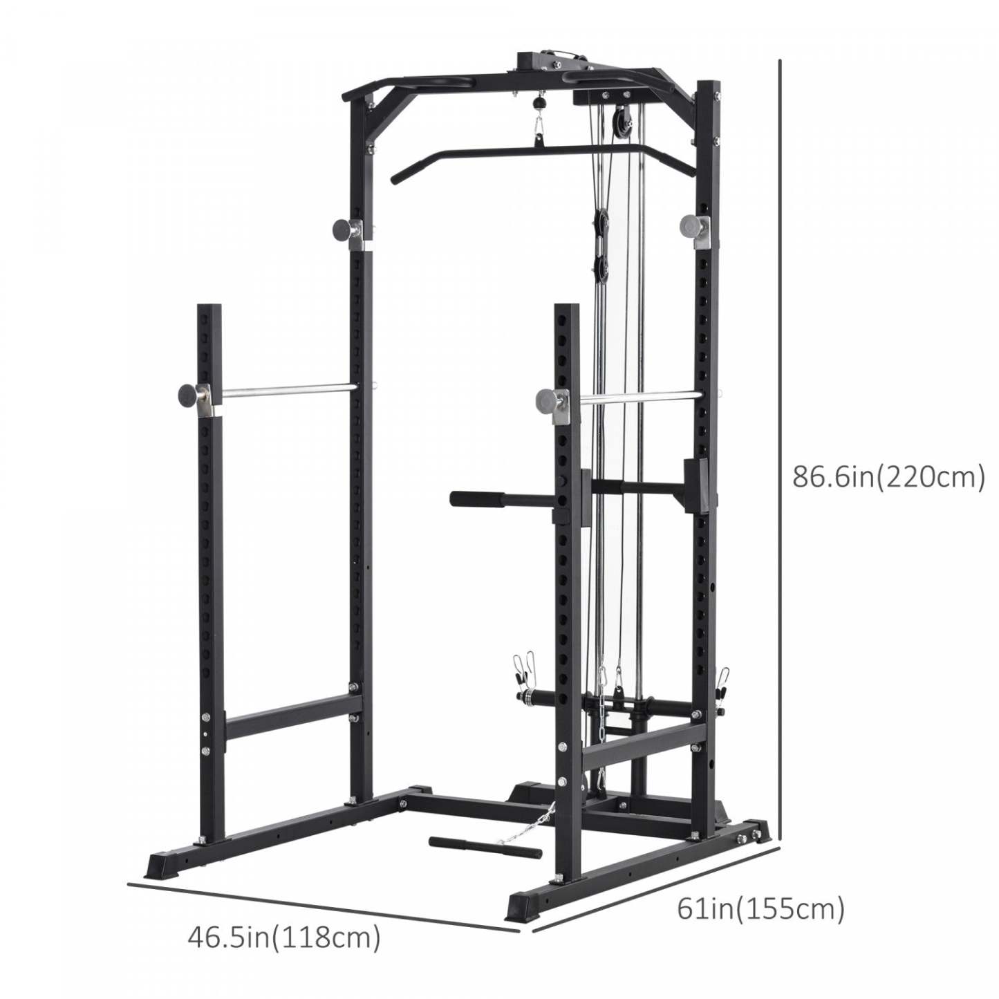 Soozier Power Cage, Power Rack avec attache de tirage vertical, barre de traction, T Bar Row Landmine et dips | Soozier 800lbs Entraînement d'exercice de cage de rack de tour d'alimentation multifonction robuste