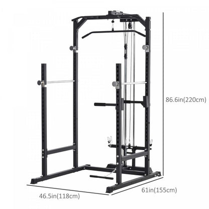 Soozier Power Cage, Power Rack avec attache de tirage vertical, barre de traction, T Bar Row Landmine et dips | Soozier 800lbs Entraînement d'exercice de cage de rack de tour d'alimentation multifonction robuste