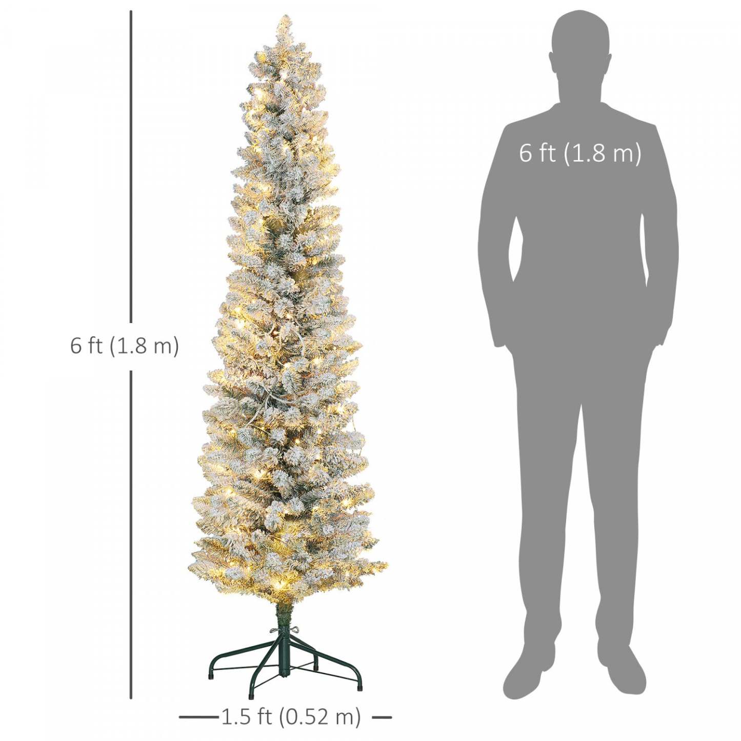 Homcom 6 Foot Snow Flocked Artificial Pencil Christmas Tree With Lights|Homcom Arbre De Noël Artificiel Floconné Enneigé De 6 Pieds Avec Lumières