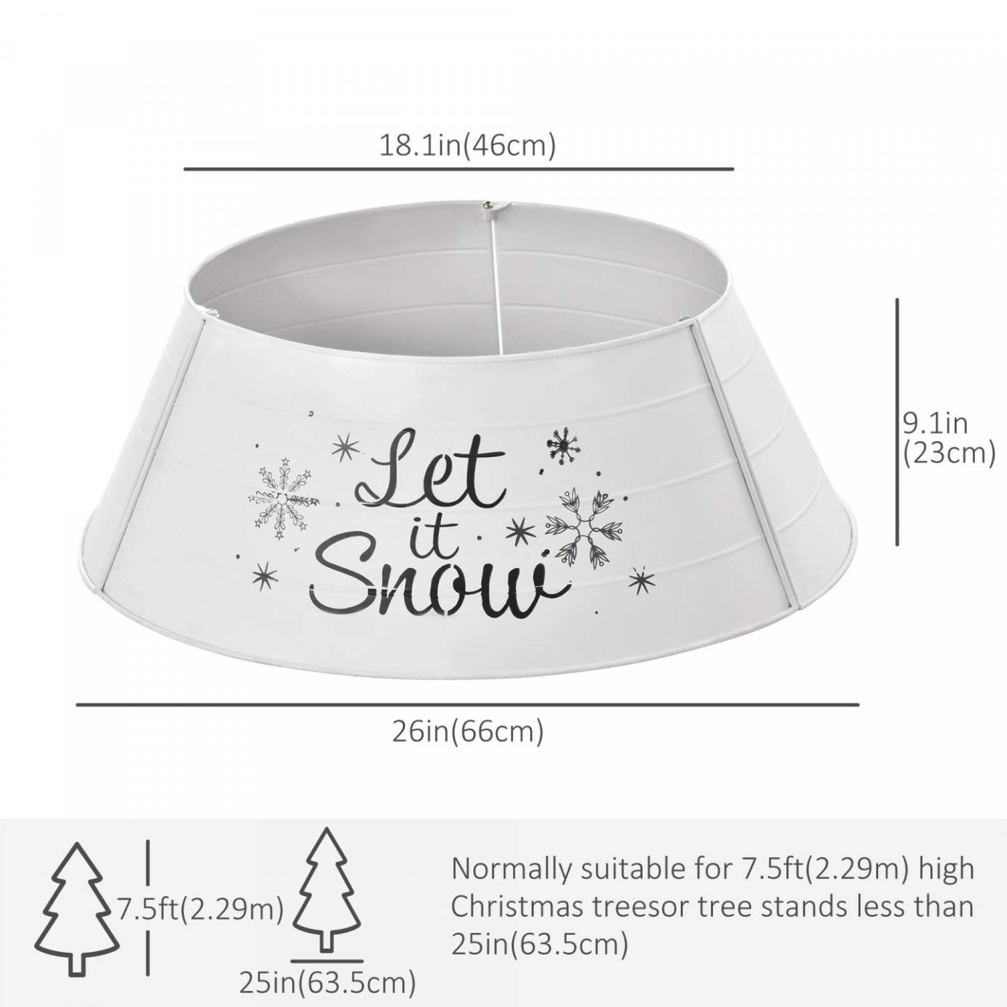Homcom 26 Inch Metal Christmas Tree Collar, Xmas Tree Base Cover, White|Homcom Collier de sapin en métal 26 po, couverture de base de sapin, blanc