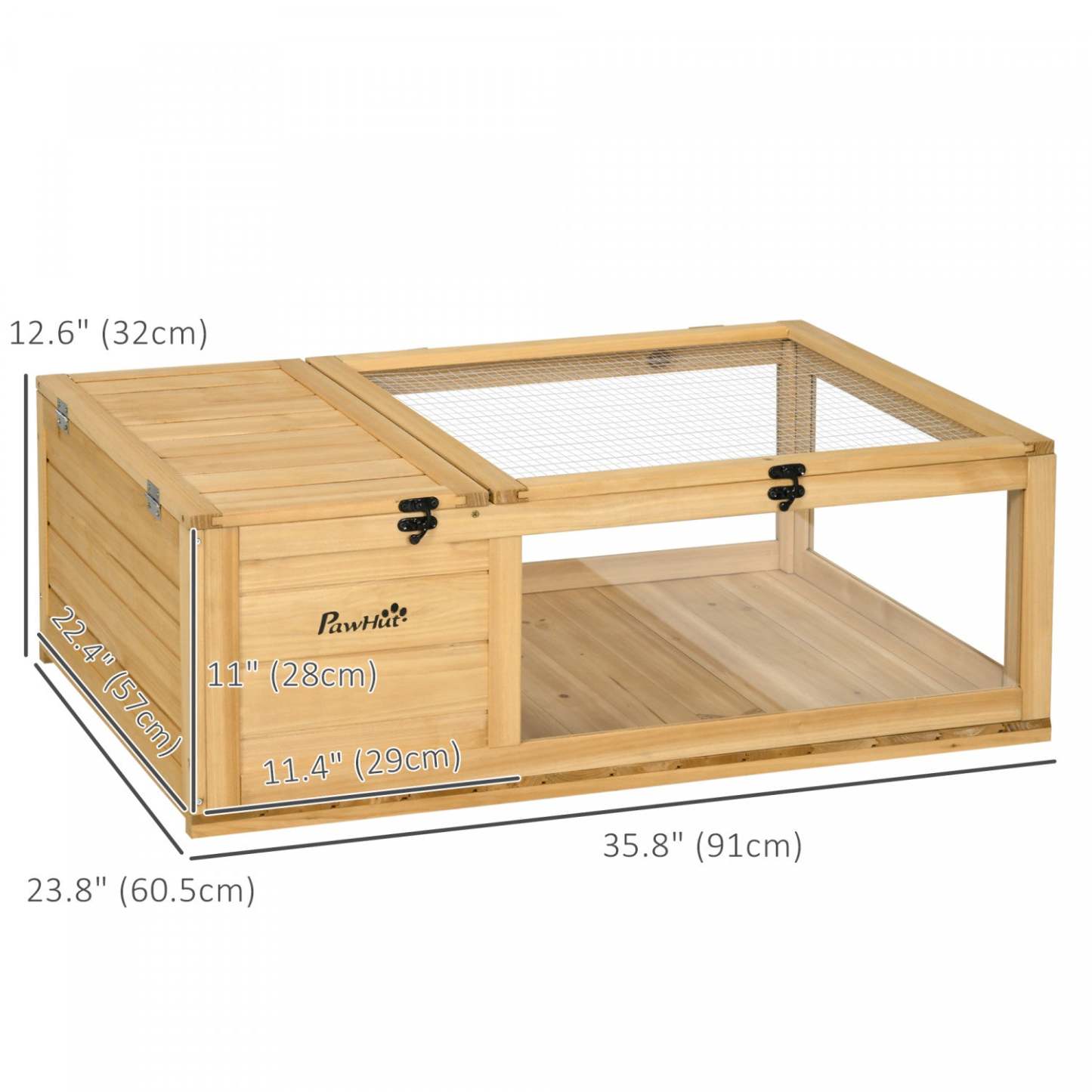 Pawhut Maison De Tortue En Bois Pour Intérieur Et Extérieur, Habitat Pour Tortues, Cage Pour Reptiles, Lézards, Geckos, 35.8 X 2