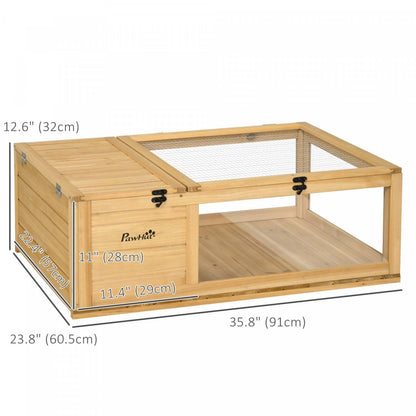 Pawhut Maison De Tortue En Bois Pour Intérieur Et Extérieur, Habitat Pour Tortues, Cage Pour Reptiles, Lézards, Geckos, 35.8 X 2