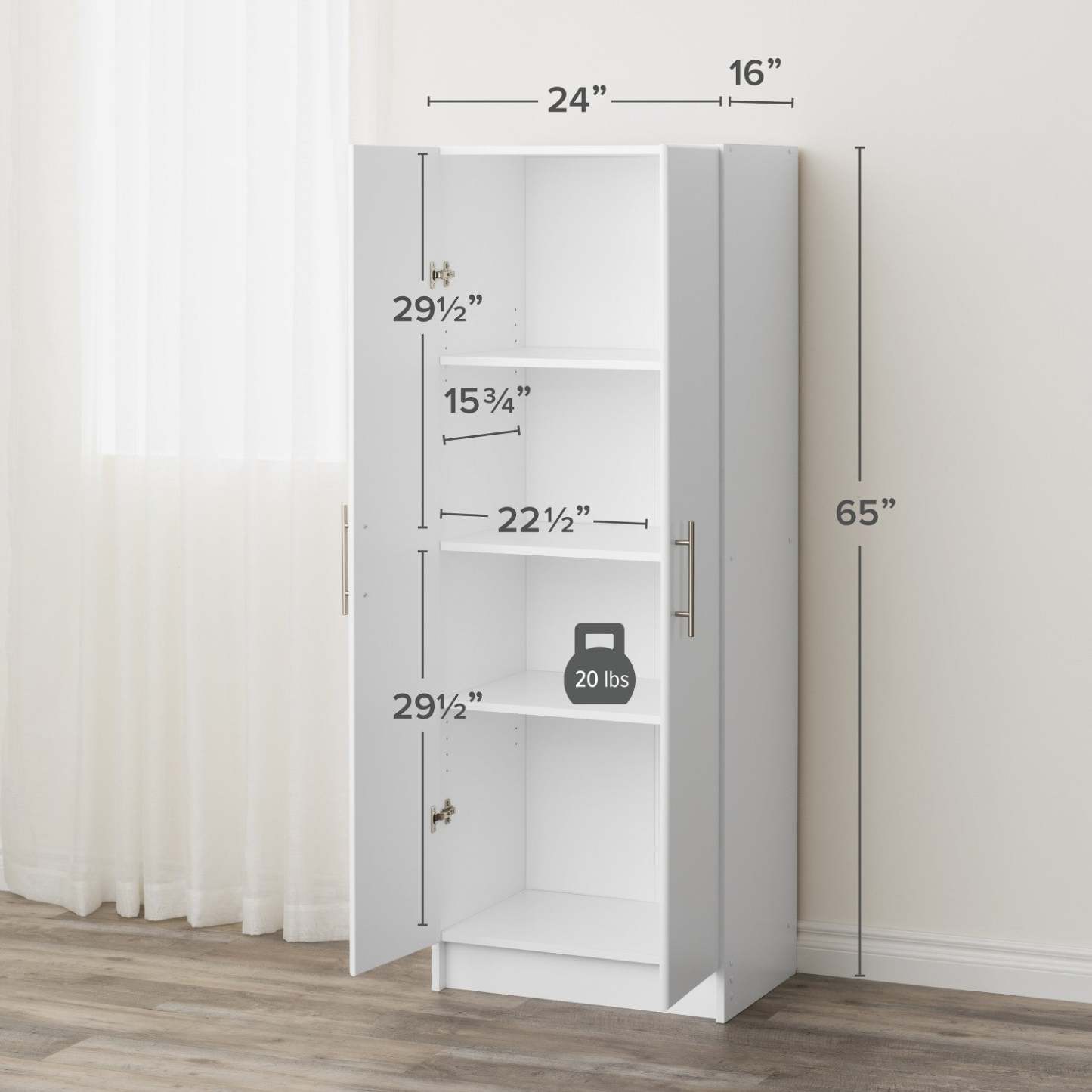 Armoire de rangement profonde Elite avec tablettes fixes et réglables - Blanc|Armoire profonde de rangement Elite avec tablettes fixes et réglables - blanche