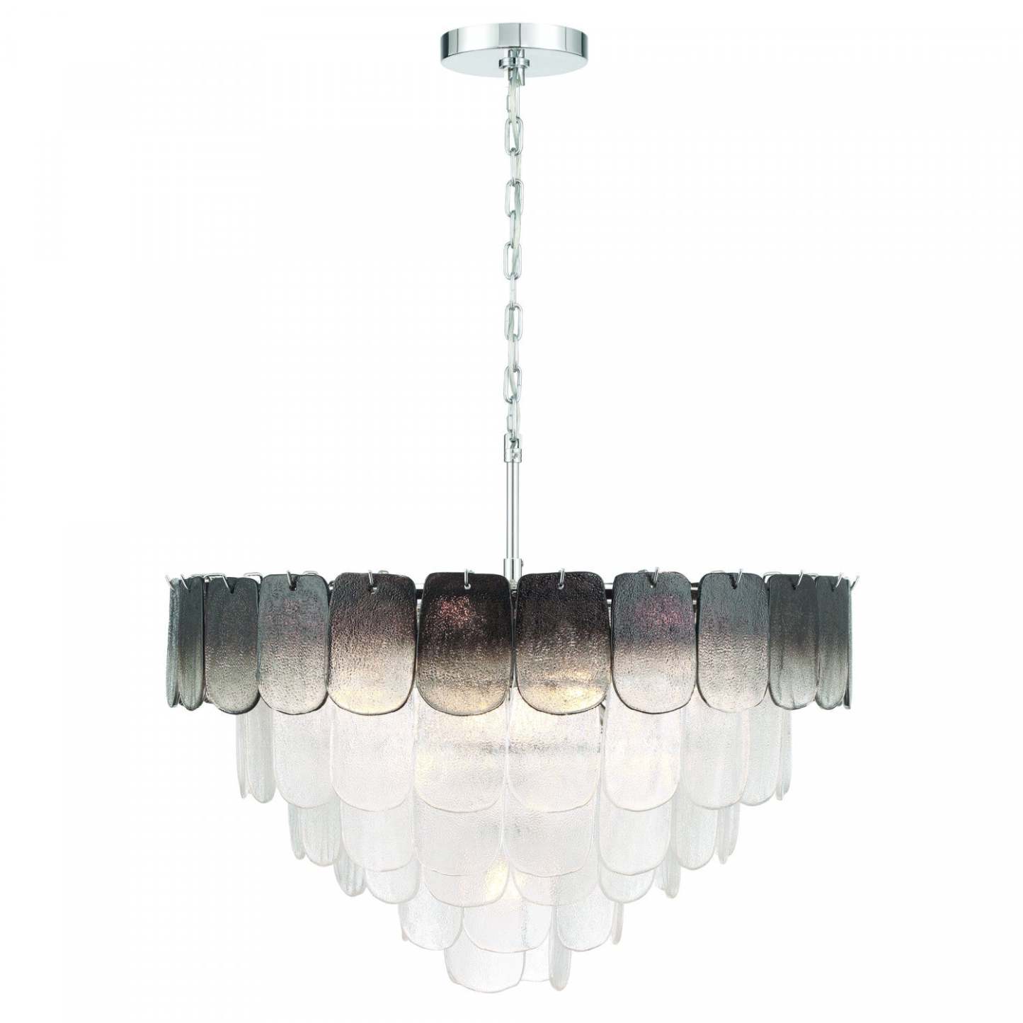 Lustre A 19 lampes Bianca, Nickel Poli, Verre Cristallin Fumé De Type Piastra