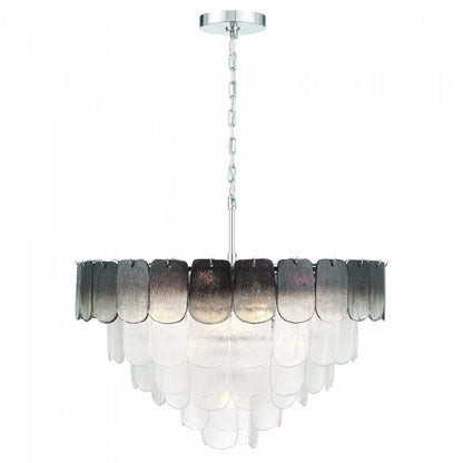 Lustre A 19 lampes Bianca, Nickel Poli, Verre Cristallin Fumé De Type Piastra