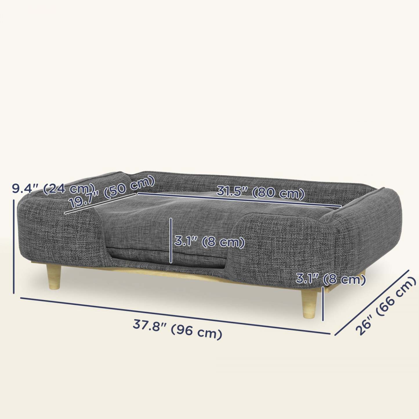 Pawhut Canapé surélevé pour chien de grande taille, canapé amovible et lavable pour animal de compagnie.