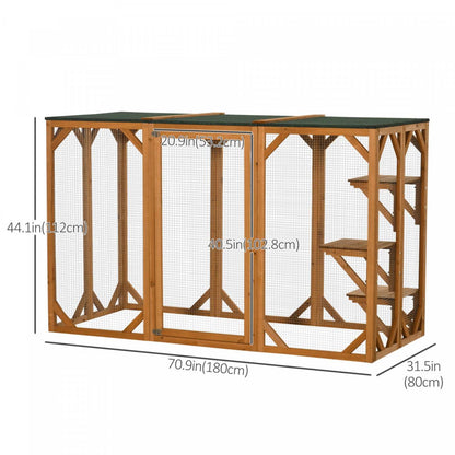 Pawhut Maison D'exterieur En Bois Pour Chat Cage Interieure Avec Toit En Asphalte, Plateformes A Plu