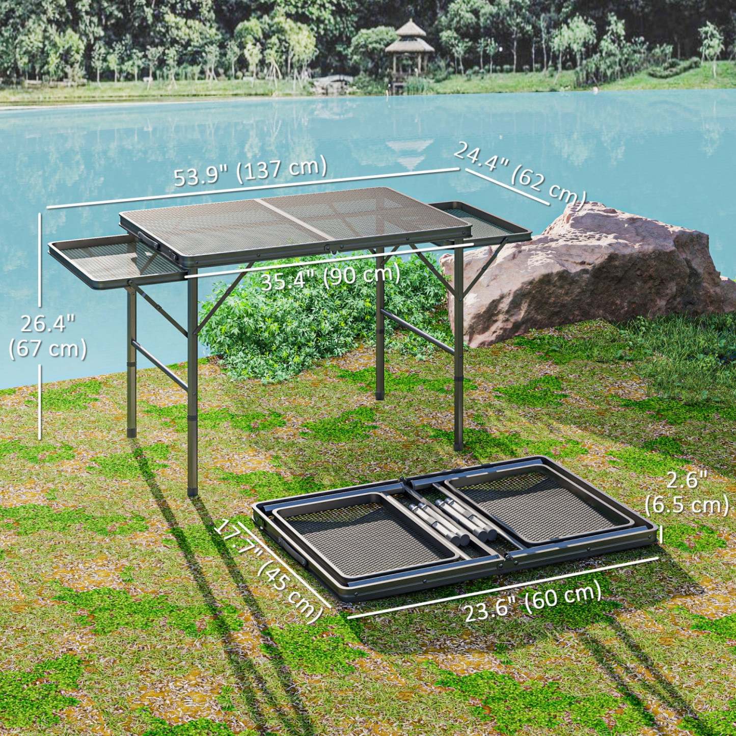 Table de grill pliable Outsunny de 4,5 pieds, table de camping réglable en hauteur