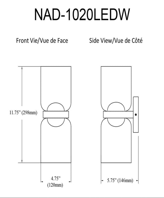 Dainolite Nadine Applique murale LED 2 lumières 20w noir mat lampe en verre clair | Applique murale Nadine de Dainolite en verre transparent, avec fini noir mat et 2 ampoules à DEL de 20 W