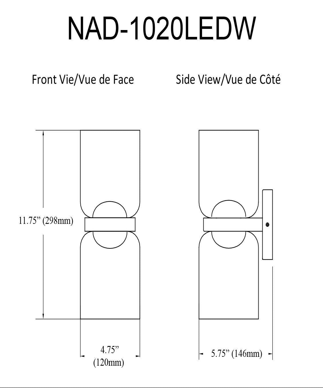 Dainolite Nadine 2 Light LED Sconce 20w Chrome Poli Verre Clair Lampe|Applique murale Nadine de Dainolite en verre transparent, avec fini chromé poli et 2 ampoules à DEL de 20 W