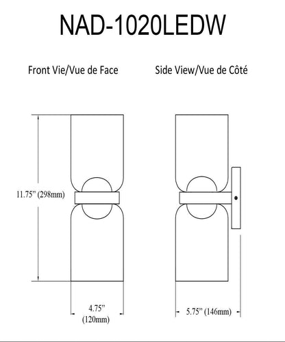 Dainolite Nadine 2 Light LED Sconce 20w Chrome Poli Verre Clair Lampe|Applique murale Nadine de Dainolite en verre transparent, avec fini chromé poli et 2 ampoules à DEL de 20 W