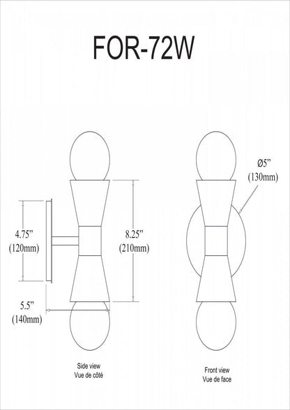 Dainolite Fortuna 2 Light Wall Sconce Matte Black & Polished Chrome Lamp|Applique murale Fortuna de Dainolite avec fini noir mat et chromé poli, et 2 ampoules