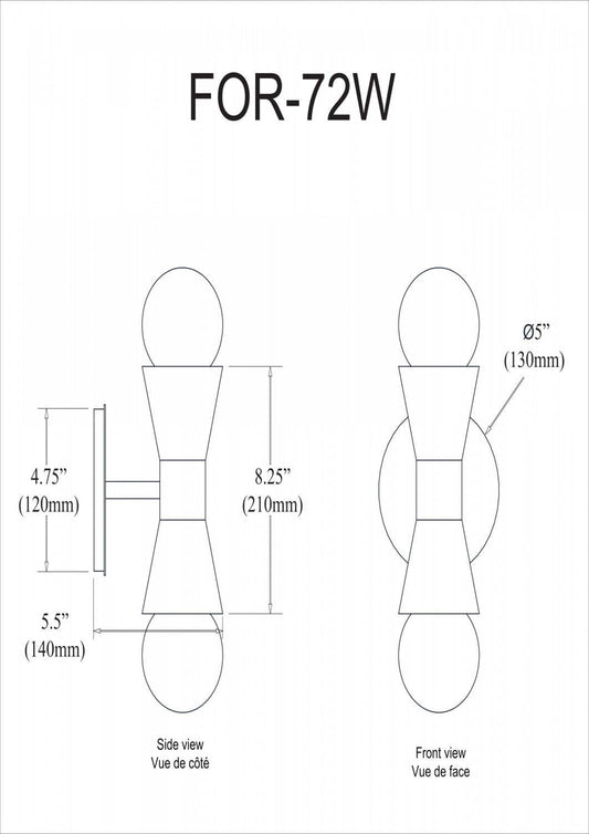 Dainolite Fortuna 2 Light Wall Sconce Matte Black & Polished Chrome Lamp|Applique murale Fortuna de Dainolite avec fini noir mat et chromé poli, et 2 ampoules