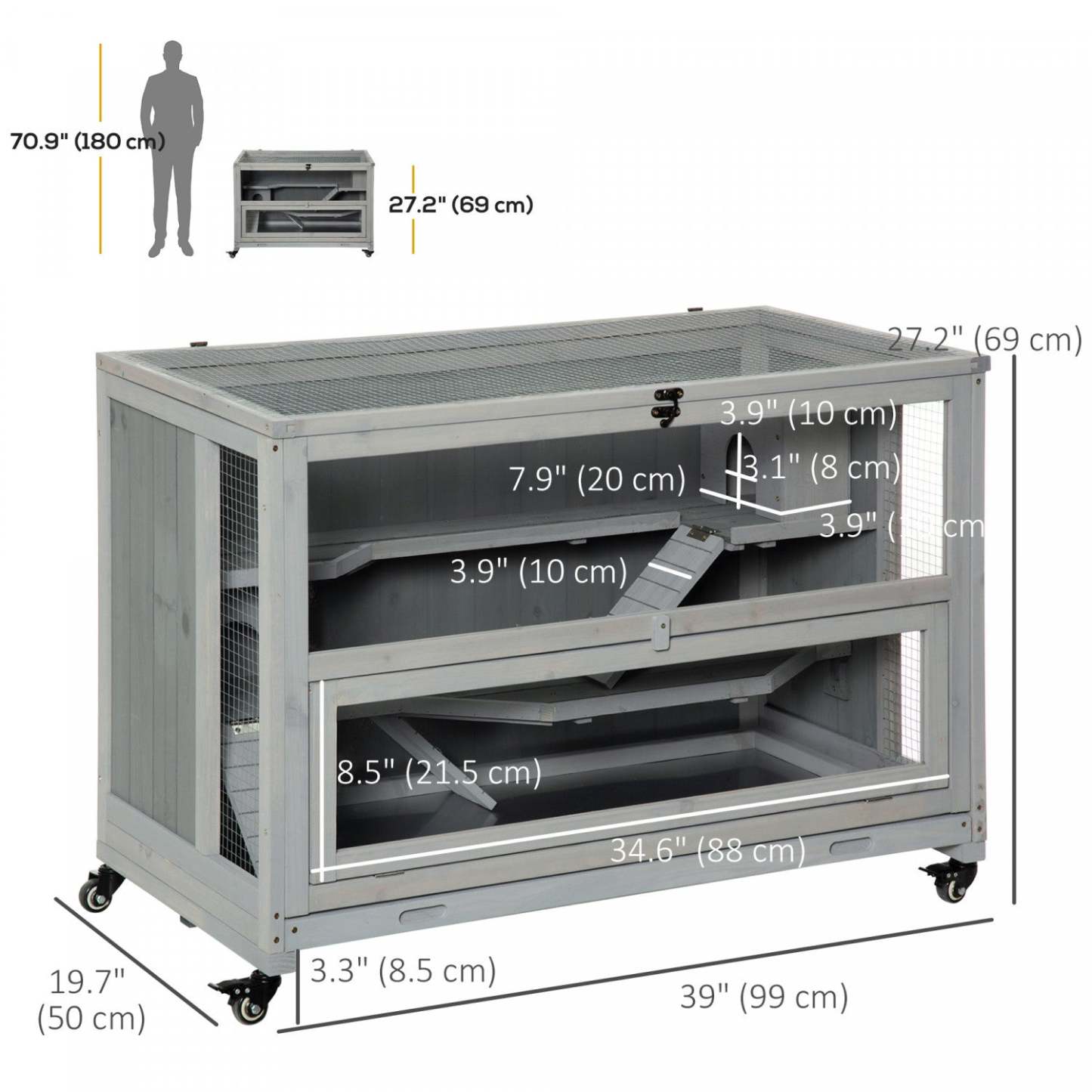 Pawhut Cage Pour Hamster à 3 Niveaux, Habitat Pour Petit Animal En Bois Avec Échelles, Cabanes, Roues, Tiroir|Pawhut Cage En Bois Extra Large Pour Hamster Et Aire De Jeux Avec 3 Échelles Et 2 Cabanes, Cage Pour