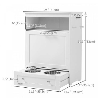 Pawhut Pet Feeder Station Storage Cabinet, Conteneur De Stockage De Nourriture Pour Chien Avec Bols Élevés Pour Chiens Et Accrocher