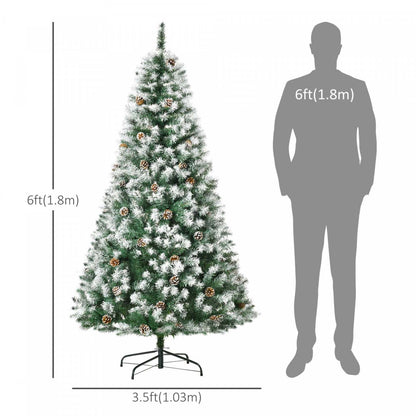 Homcom 6ft Snow Flocked Artificial Christmas Tree With 800 Realistic Branches And 61 Pine Cones|Homcom Arbre De Noël Artificiel 800 Branches Et 61 Pommes De Pin
