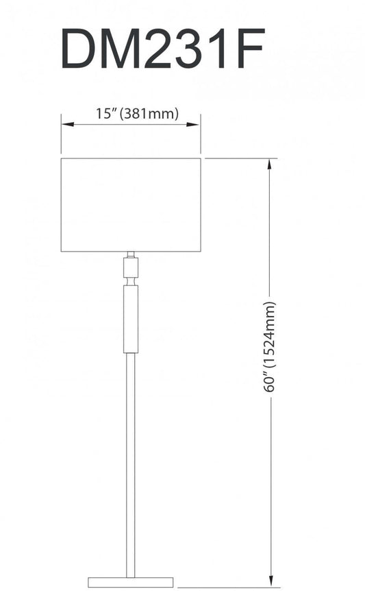 Lampe à pied Fernanda de Dainolite avec abat-jour blanc, fini laiton vieilli et 2 ampoules