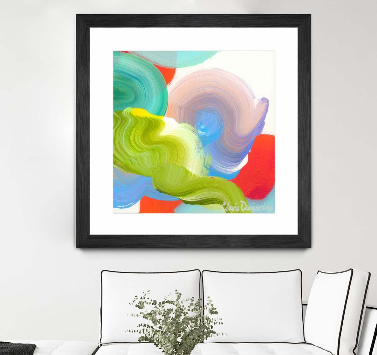 Vav 05 Matted and Framed Black 36x36 Wall Art|Œuvre d’art murale encadrée noire et mate « Vav 05 » 36 x 36