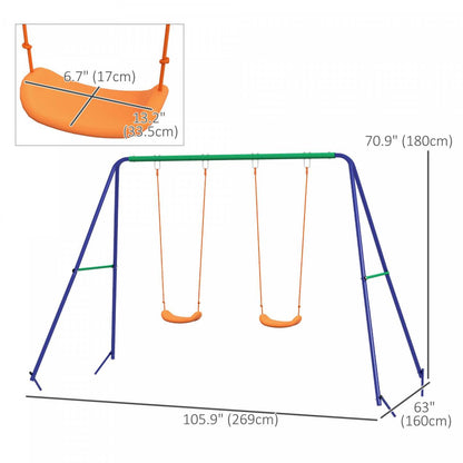 Outsunny Kids Swing Set Pour L'arrière-cour Cadre De Balancoire En Métal Avec Sièges De Balancoire Doubles, Ancre Au Sol