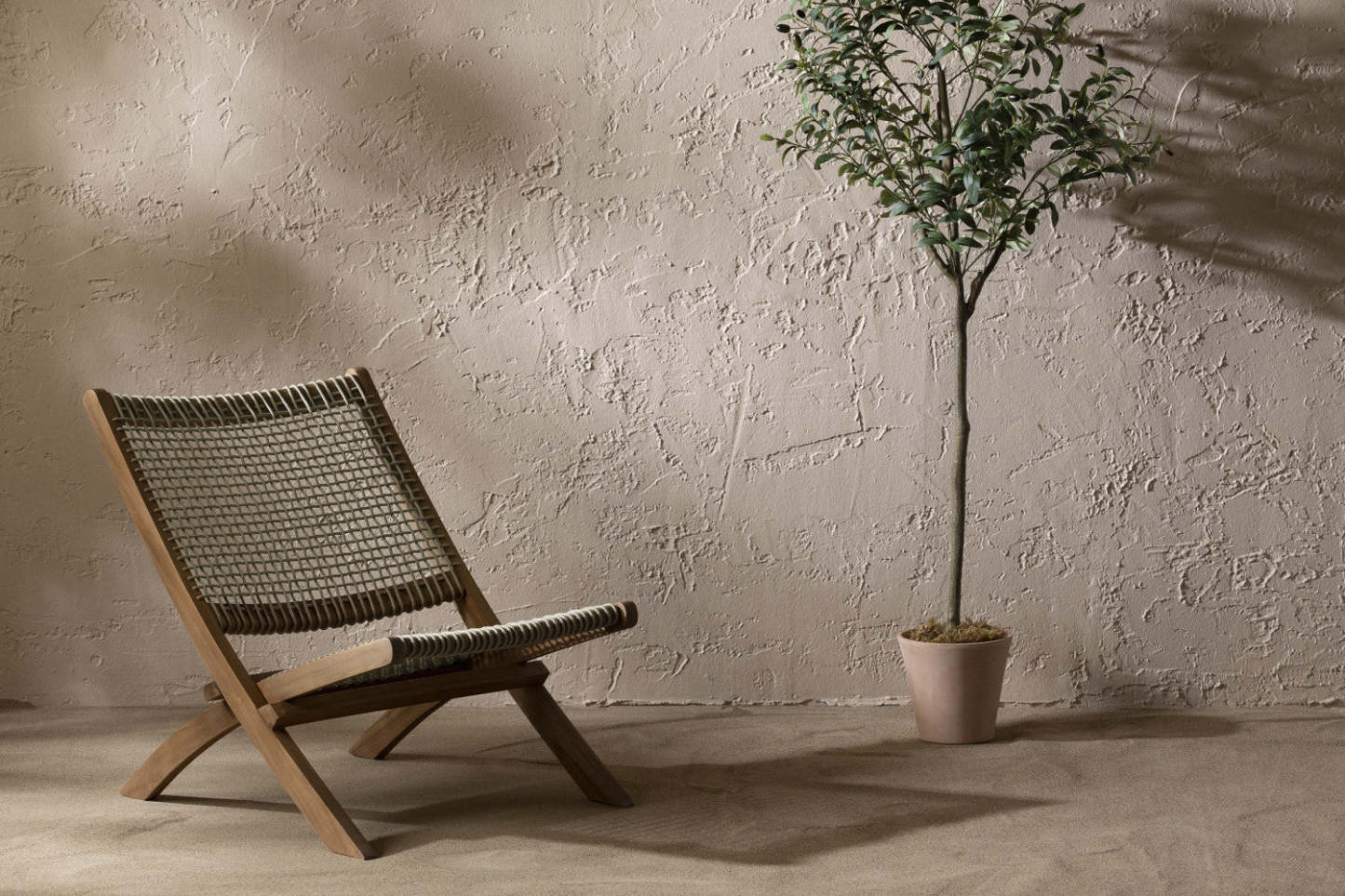 Chaise longue en corde tressée en bois d'agave – Beige/Naturel|Fauteuil de détente Agave en bois et en corde tressée - beige et naturel