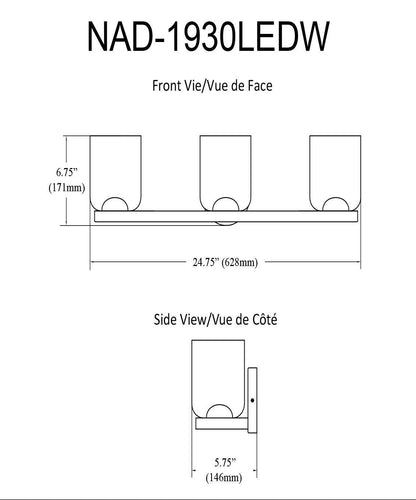 Dainolite Nadine LED Vanity 30w Aged Brass Clear Glass Lamp|Lumière de coiffeuse Nadine de Dainolite en verre transparent, avec fini laiton vieilli et ampoule à DEL de 30 W