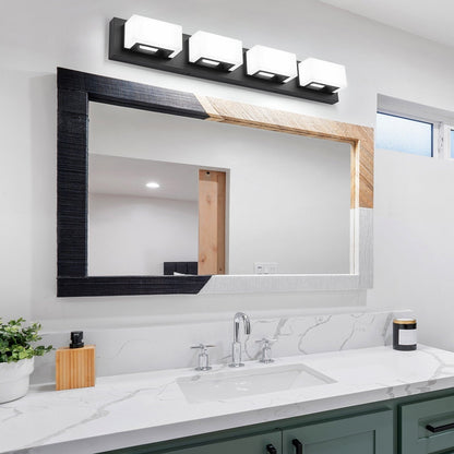 Applique murale LED moderne pour salle de bain, 3/4/5 lumières, noir mat, à intensité variable.