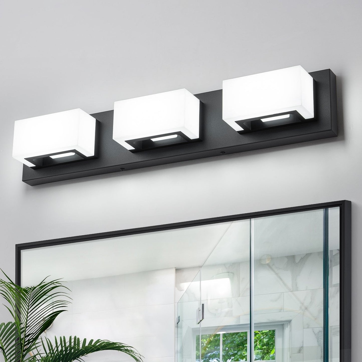 Applique murale LED moderne pour salle de bain, 3/4/5 lumières, noir mat, à intensité variable.