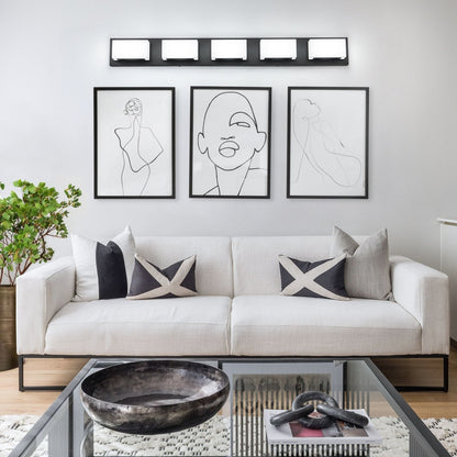 Applique murale LED moderne pour salle de bain, 3/4/5 lumières, noir mat, à intensité variable.