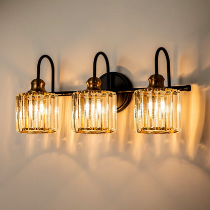 Applique murale moderne et glamour à 3/4 lumières, linéaire, à intensité variable, en cristal, au-dessus du miroir de salle de bain