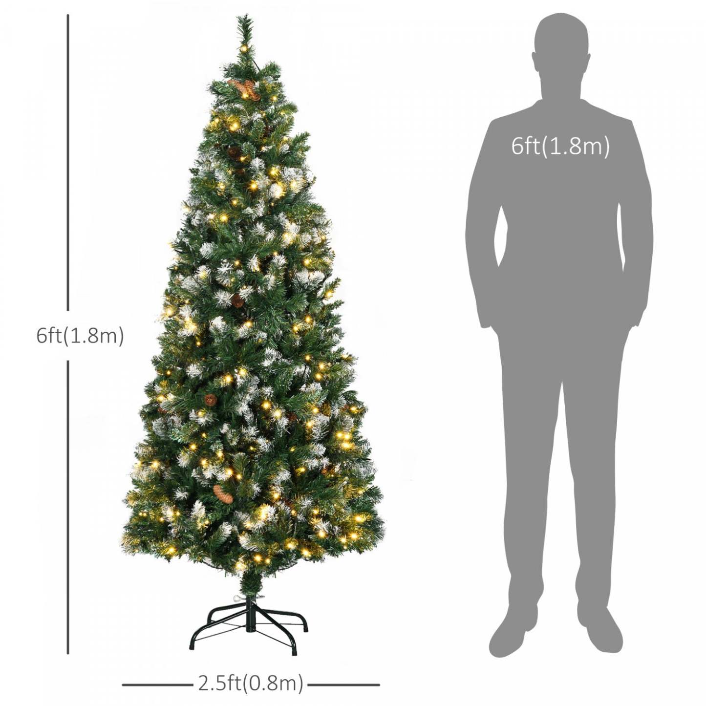 Homcom 6' Skinny Prelit Artificial Christmas Tree With Snow-dipped Tips|Homcom Arbre De Noël Artificiel Pré-éclairé De 6pi, Pointes Enneigées