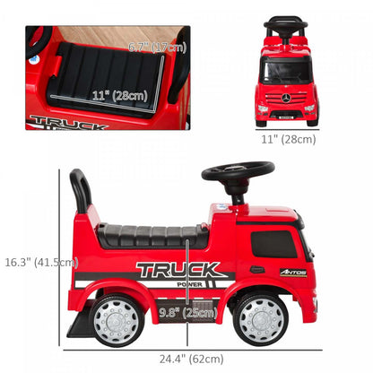 Qaba Mercedes-benz Antos Voiture pour Bébé Licenciée, Voiture à Pousser pour Enfants avec Rangement Sous le Siège, Glissière au Sol avec Volant, Klaxon, Phare, Pour 18-36 Mois, Rouge