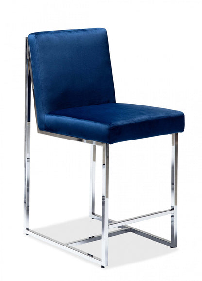 Chaise d'auteur comptoir Luxembourg, bleu et chrome (ensemble de 2) | Chaise à hauteur de comptoir Luxembourg, bleu et chrome (lot de 2)