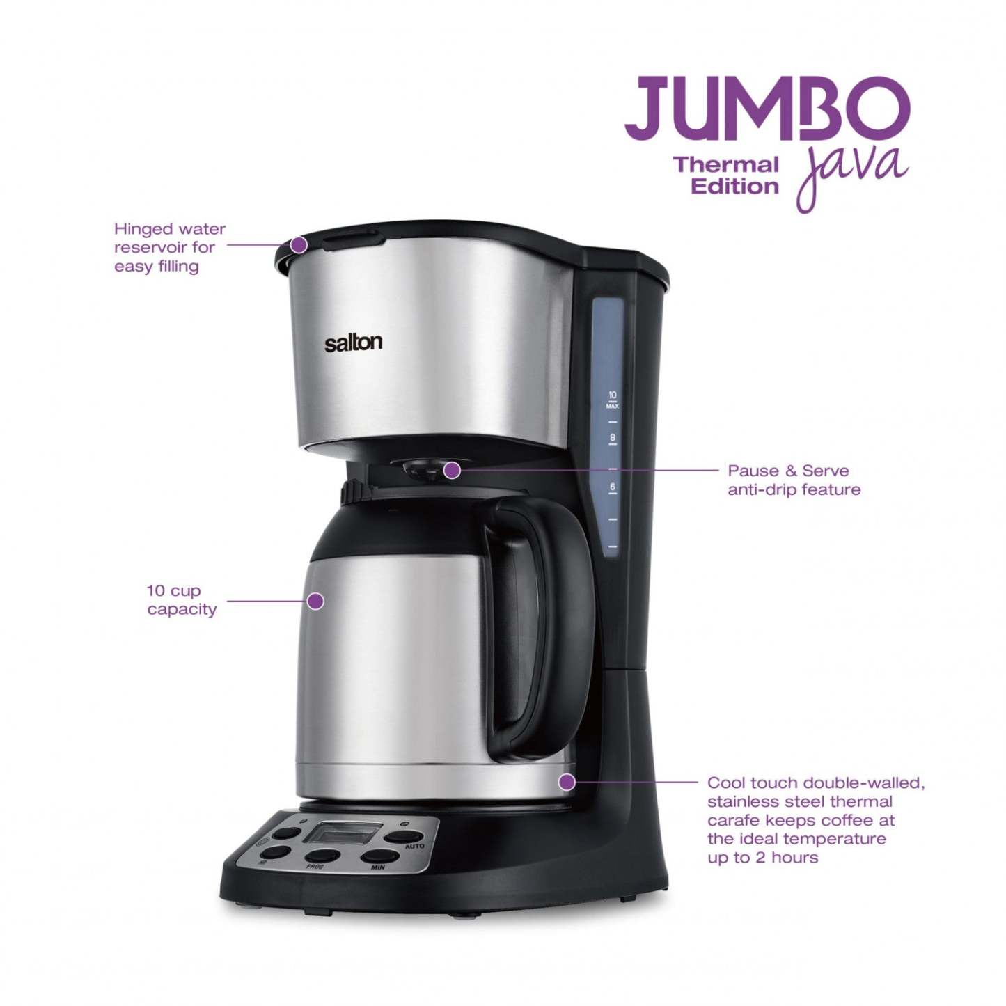 Salton Jumbo Java Coffee Maker Thermal Carafe - FC1667TH|Cafetière Jumbo Java de Salton avec carafe thermique - FC1667TH
