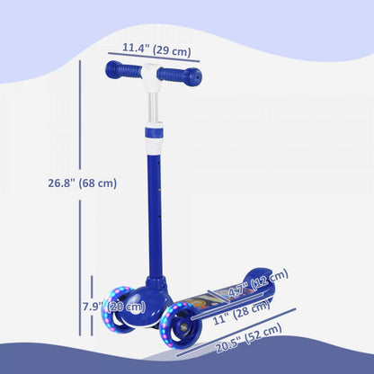 Trottinette Qaba Kids, trottinette pour tout-petits à 3 roues avec hauteur réglable sur 3 niveaux, frein à garde-boue arrière, lumière LED, guidon en TPE, pour garçons et filles de 2 à 6 ans, bleu