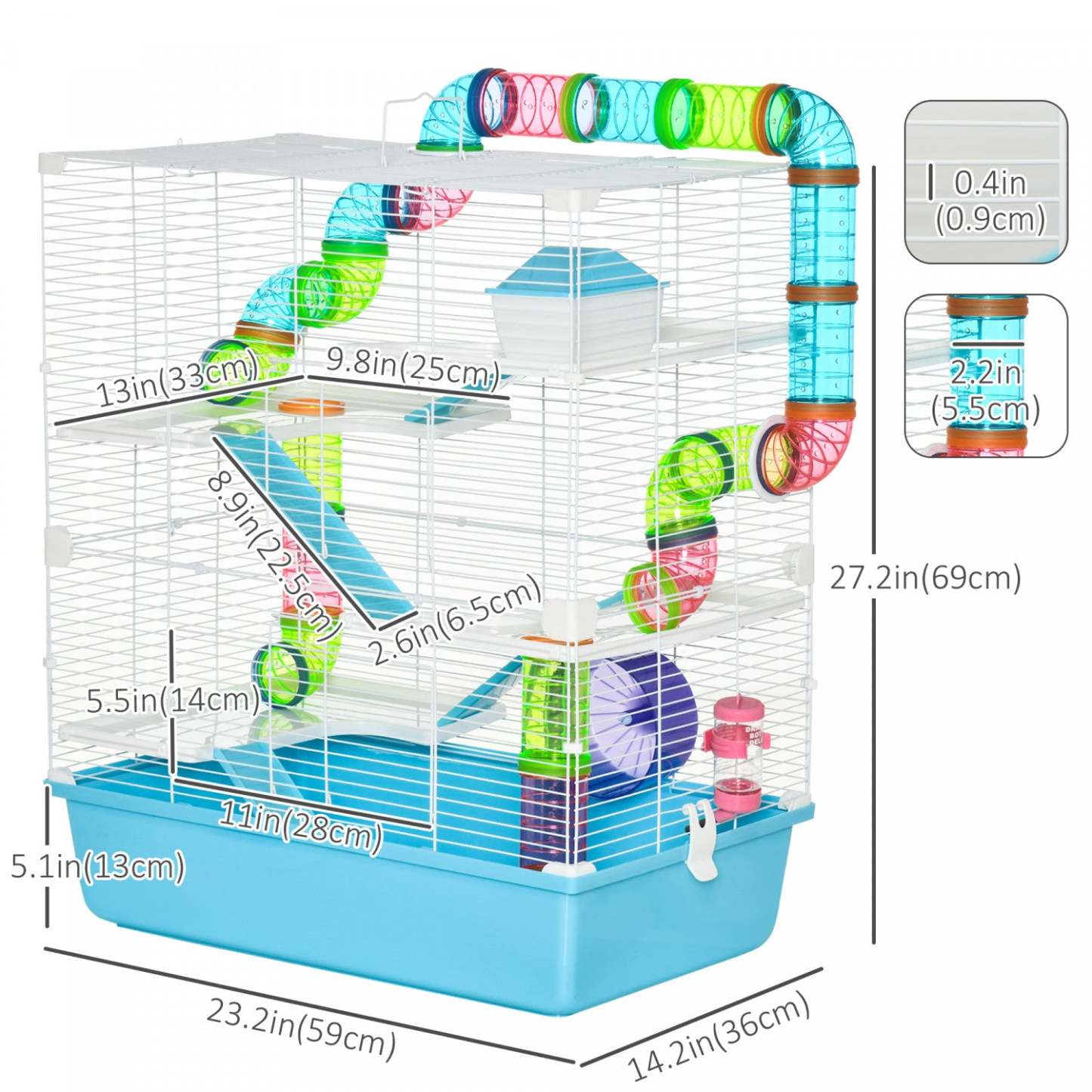 Pawhut 23 Grande Cage Pour Hamster, Maison Pour Petits Animaux, Refuge Pour Gerbilles À 5 Niveaux, Système De Tubes De Tunnel, Avec Wa|Pawhut Grande Cage Pour Hamster De 58,4 Cm, Maison Pour Petits Animaux, Refuge Pour Gerbilles À 5 Ni