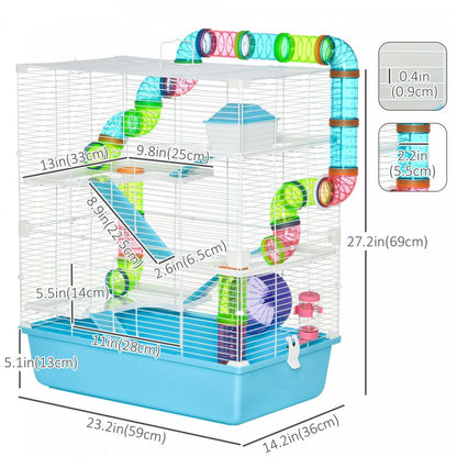 Pawhut 23 Grande Cage Pour Hamster, Maison Pour Petits Animaux, Refuge Pour Gerbilles À 5 Niveaux, Système De Tubes De Tunnel, Avec Wa|Pawhut Grande Cage Pour Hamster De 58,4 Cm, Maison Pour Petits Animaux, Refuge Pour Gerbilles À 5 Ni