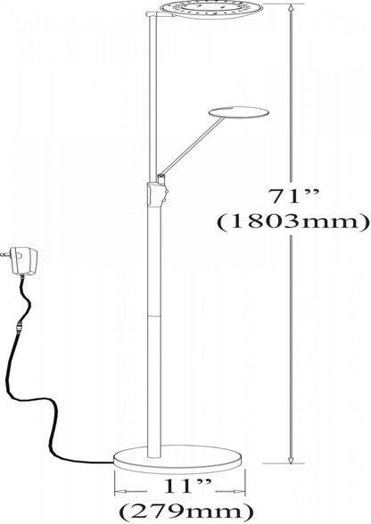 Dainolite Mother &amp; Son LED Lampadaire Noir/Poli Chrome Finish|Lampe à pied Mother &amp; Son de Dainolite avec fini noir et chrome poli et ampoule à DEL