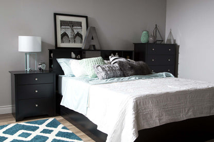 Table de nuit Vito avec station de recharge et tiroirs - Noir pur | Vito Table De Nuit Avec Station De Chargement - Noir Solide