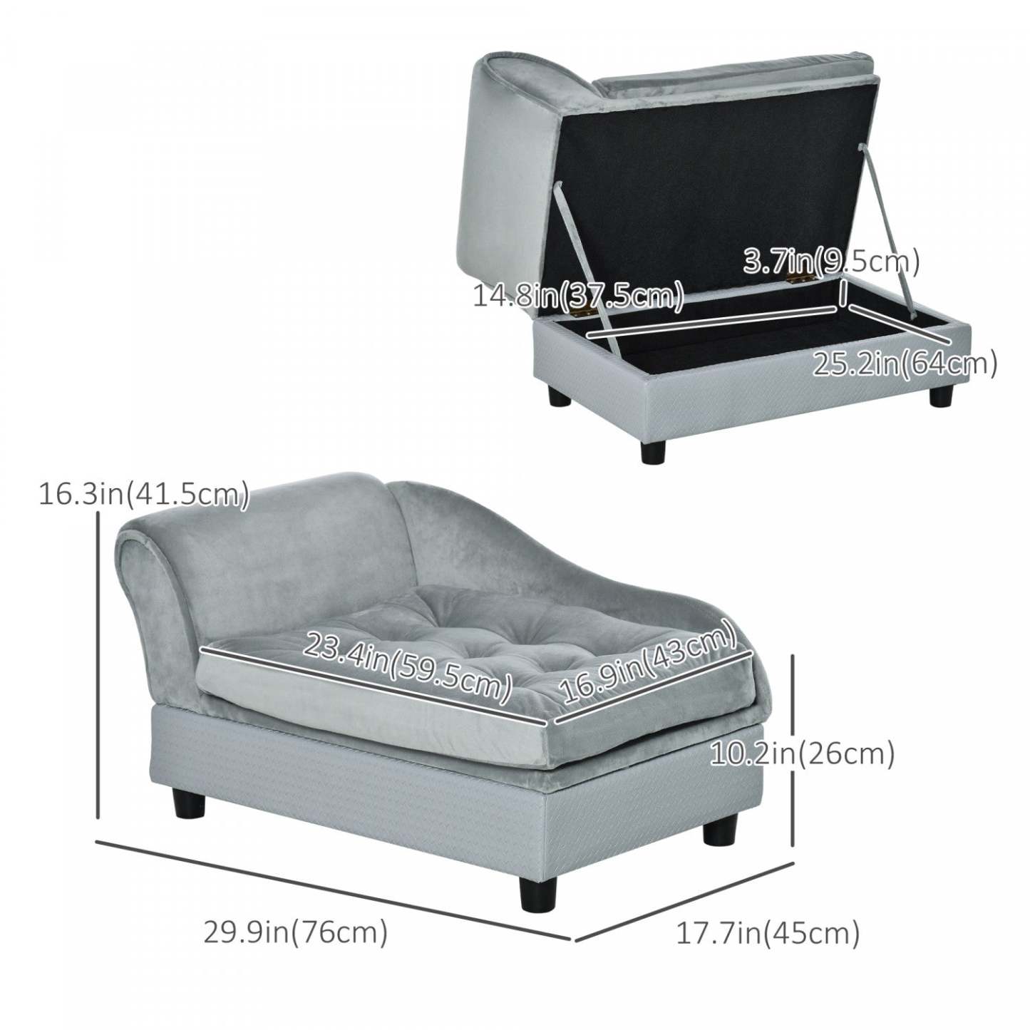 Pawhut Canapé pour Animaux Canapé pour Chien Chaise Longue Lit pour Animaux Avec Fonction de Rangement Petit Chien Divers Chat Sp|Canapé Chien Chat Sur Pied Avec Coffre De Rangement Style Moderne Coussin D'assise Amovible Grand Co