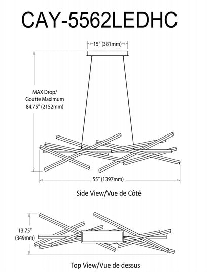 Dainolite Carly Chandelier 62w LED Noir Mat Lampe|Lustre Carly de Dainolite avec fini noir mat et ampoule à DEL de 62 W