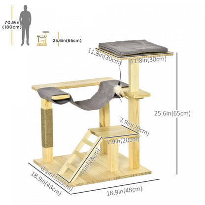 Pawhut 25.5 Arbre à Chat Kitty Tower Centre d'Activités en Bois de Pin Jouet Grimpant pour Chats Intérieur Extérieur Mobilier pour Animaux|Pawhut Arbre A Chat Centre D'activités Multi-equipe Griffoirs En Jute Plate-formes Echelle Hamac Cou