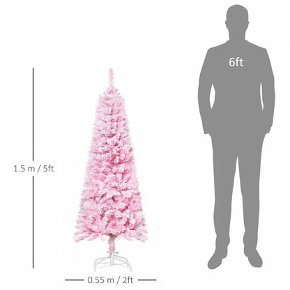 Homcom Arbre De Noël Artificiel Floqué De Neige Avec Base En Acier Rose | Homcom Arbre De Noël Artificiel Floqué De Neige De 5 Pieds