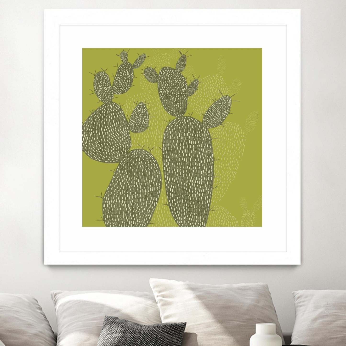 Opuntia I Matted and Framed White 36x36 Wall Art|Œuvre d'art murale encadrée blanche et mate « Opuntia I » 36 x 36