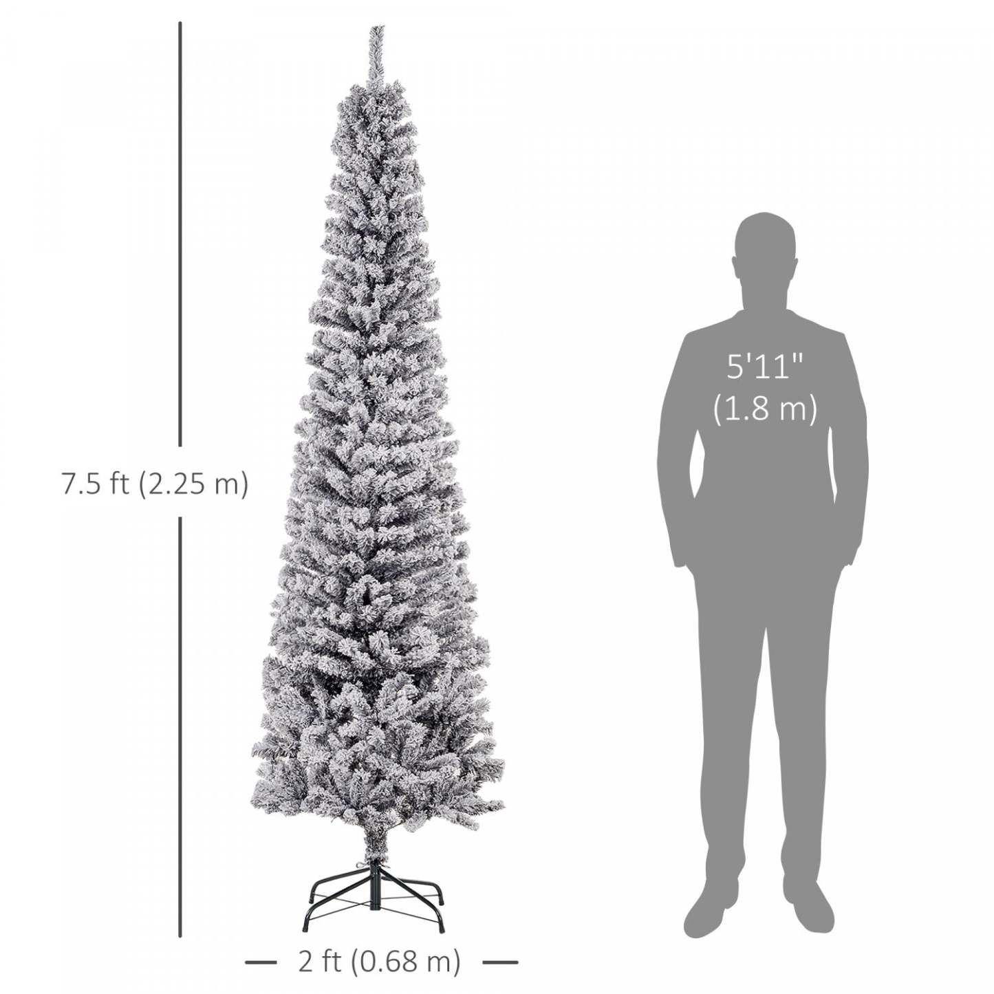 Homcom Arbre De Noël Artificiel Fin Floqué De Neige Artificielle 7.5pi